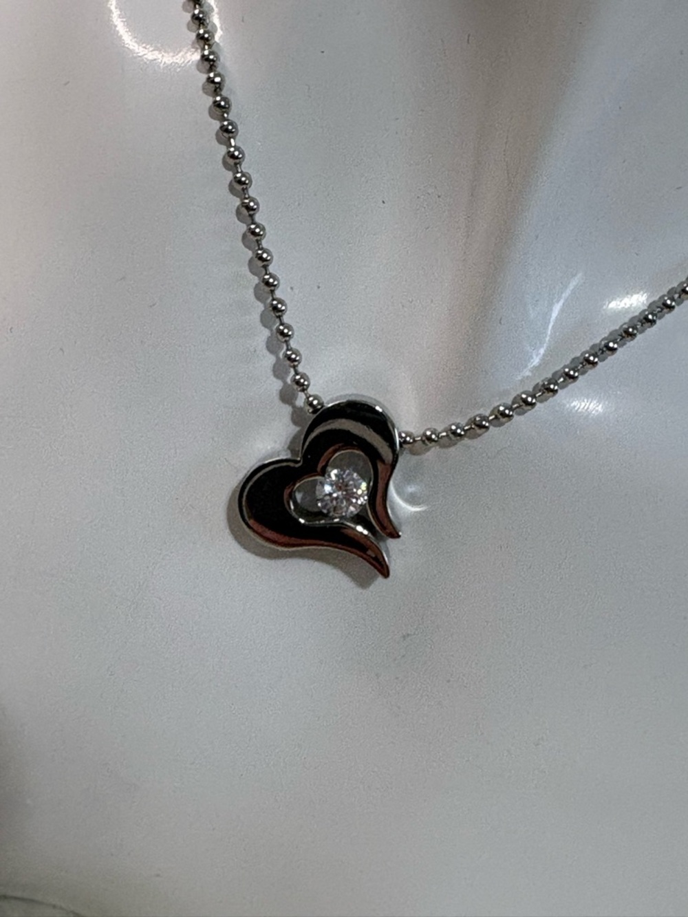 Heart-Shaped Pendant Necklace with Center Crystal - Silver